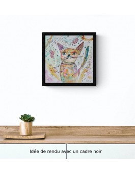 tableau abstrait chat moderne pastel