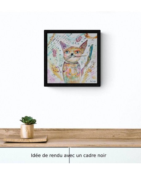 tableau abstrait chat moderne pastel