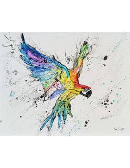 tableau peinture perroquet multicolore