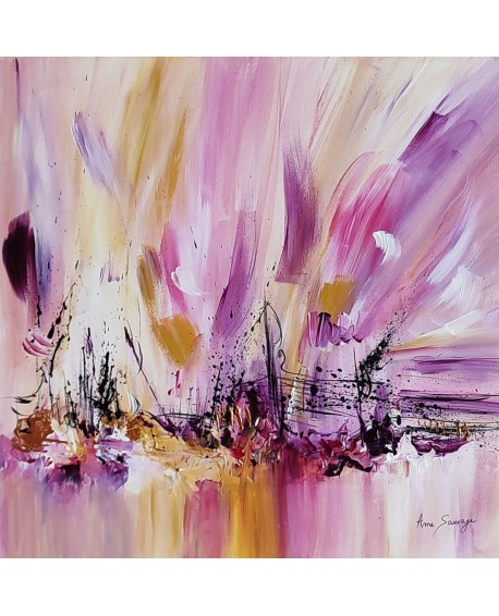 tableau abstrait violet rose peint à la main