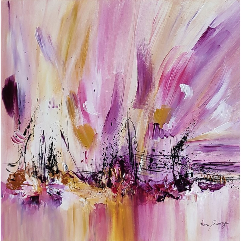 tableau abstrait violet rose peint à la main
