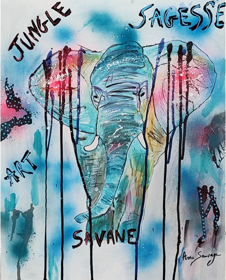 tableau abstrait elephant moderne et coloré