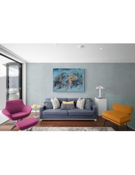 grand tableau abstrait bleu salon moderne