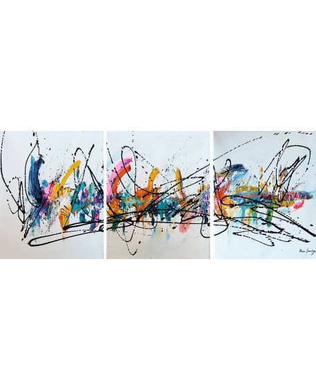 L'esprit de l'art - tableau abstrait multicolore en 3 parties