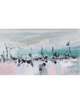 peinture abstraite rose blanc bleu/vert pastel