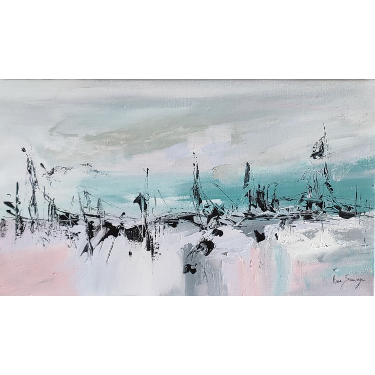 peinture abstraite rose blanc bleu/vert pastel