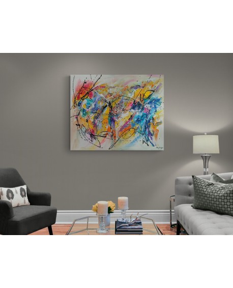grand tableau abstrait multicolore xxl peint à la main pour salon moderne