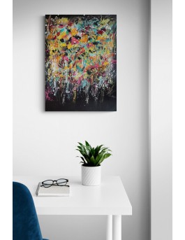 tableau abstrait contemporain multicolore et moderne sur toile peint à la main