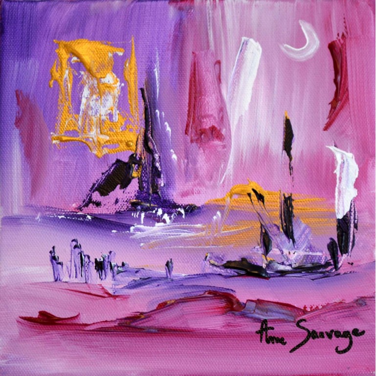 Au crépuscule - tableau rose violet