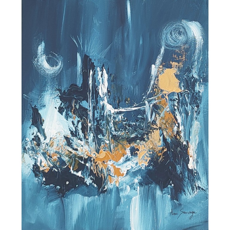 tableau abstrait vertical bleu or