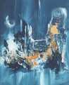 tableau abstrait vertical bleu or
