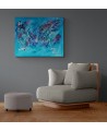 grand tableau abstrait horizontal moderne et contemporain bleu