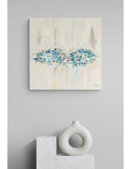 grand tableau abstrait moderne blanc bleu zen épuré