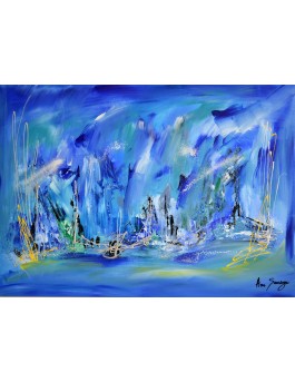Au coeur de l'océan - Tableau abstrait bleu bateaux