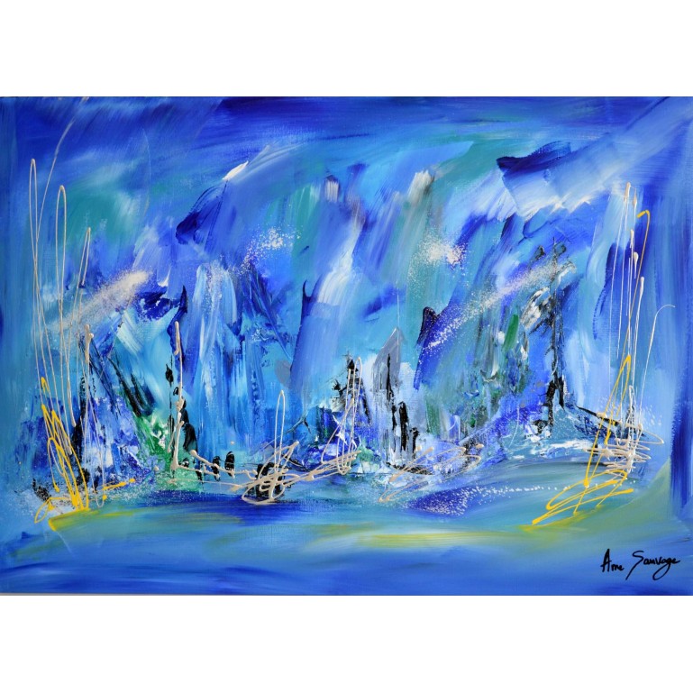 Au coeur de l'océan - Tableau abstrait bleu bateaux