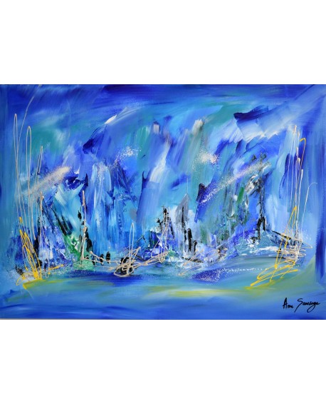 Au coeur de l'océan - Tableau abstrait bleu bateaux