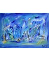 Au coeur de l'océan - Tableau abstrait bleu bateaux