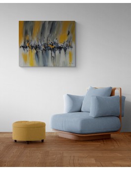 tableau abstrait jaune et gris