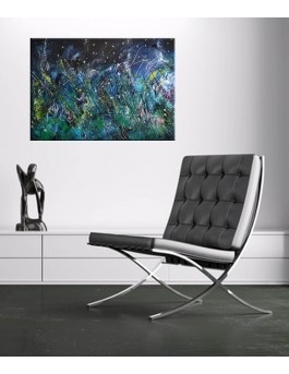 tableau bleu fleurs