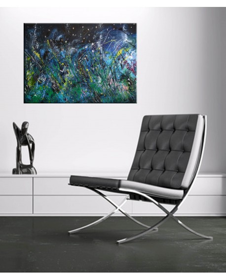 tableau bleu fleurs