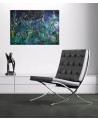 tableau bleu fleurs