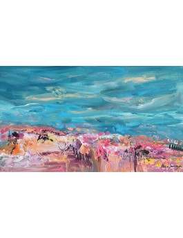 tableau abstrait bleu et rose moderne - peinture paysage abstrait