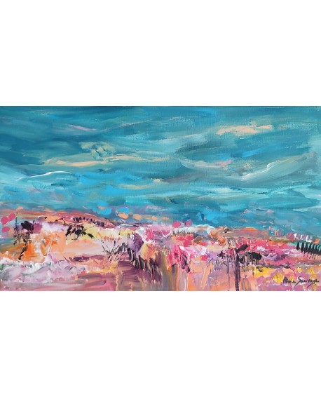 tableau abstrait bleu et rose moderne - peinture paysage abstrait