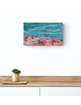 tableau abstrait bleu rose paysage