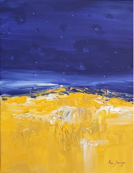 tableau abstrait bleu et jaune
