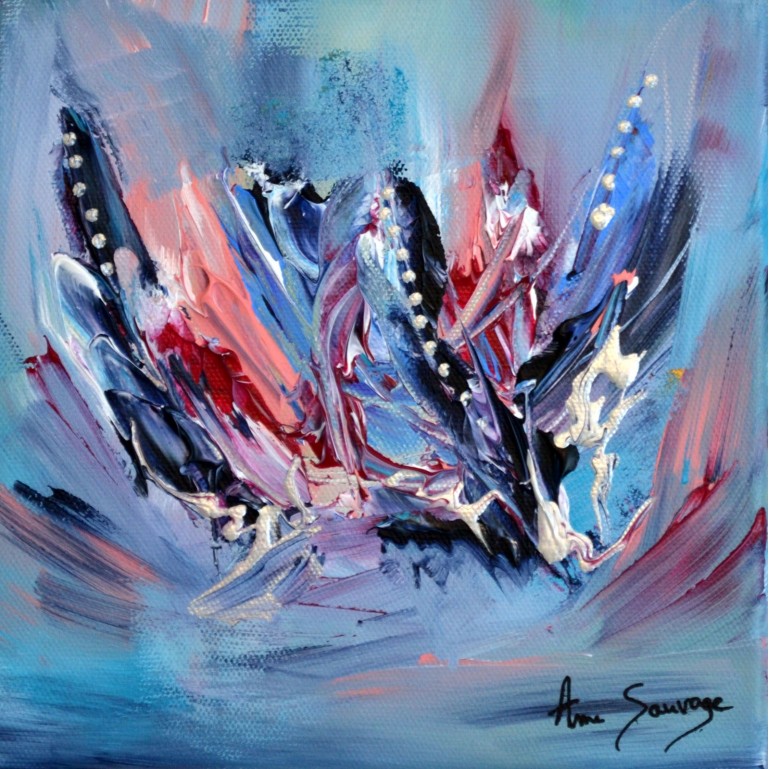 tableau abstrait bleu et rose