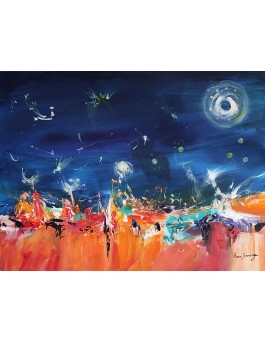 tableau abstrait bleu et orange