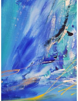 extrait grand tableau abstrait bleu contemporain