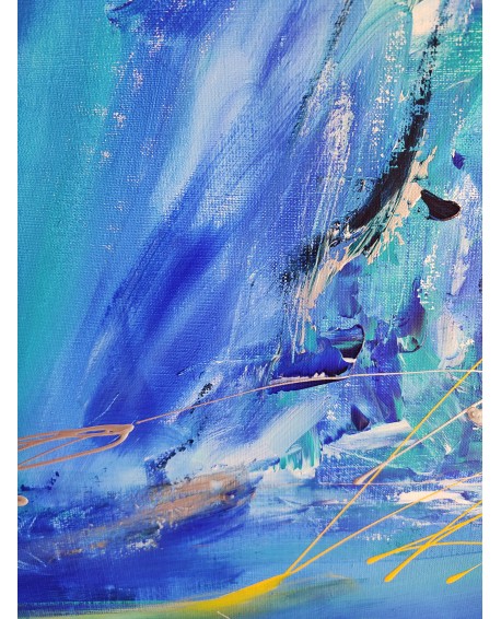 extrait grand tableau abstrait bleu contemporain