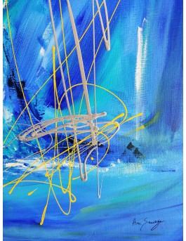 extrait grand tableau abstrait bleu acrylique sur toile