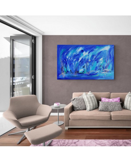 grand tableau abstrait bleu salon moderne xxl
