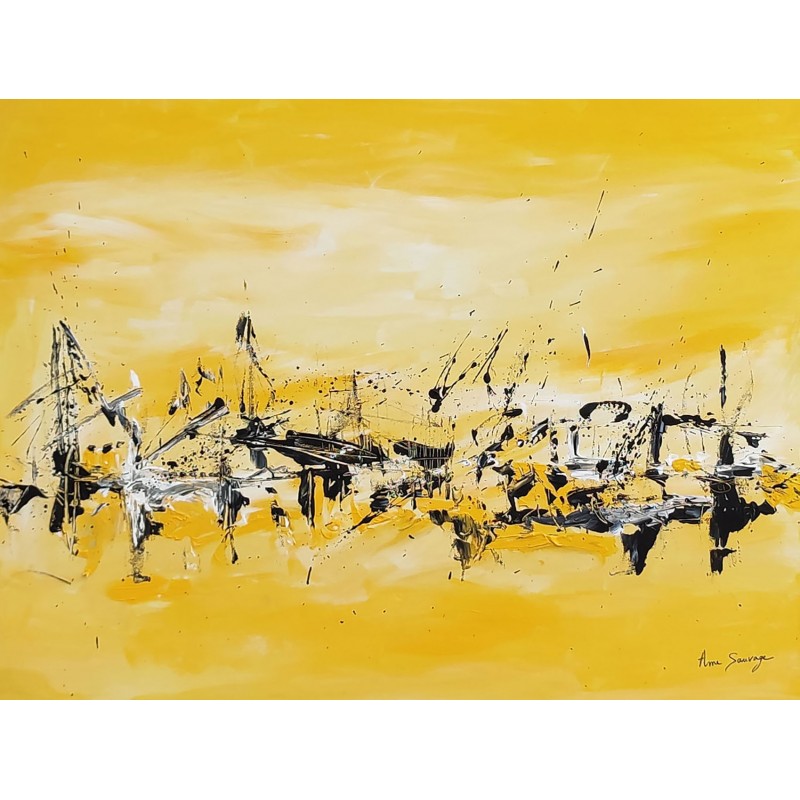 tableau peinture abstraite monochrome jaune