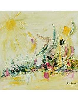 tableau abstrait jaune soleil