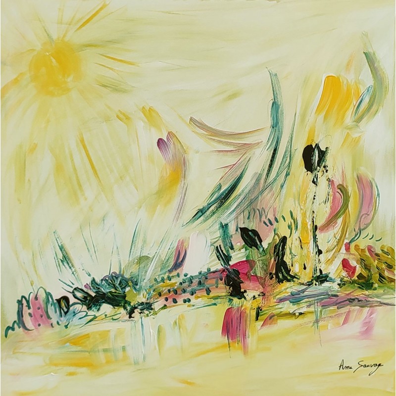 tableau abstrait jaune soleil