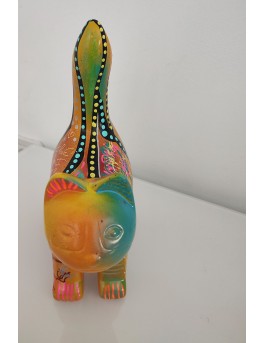 statue chat céramique multicolore