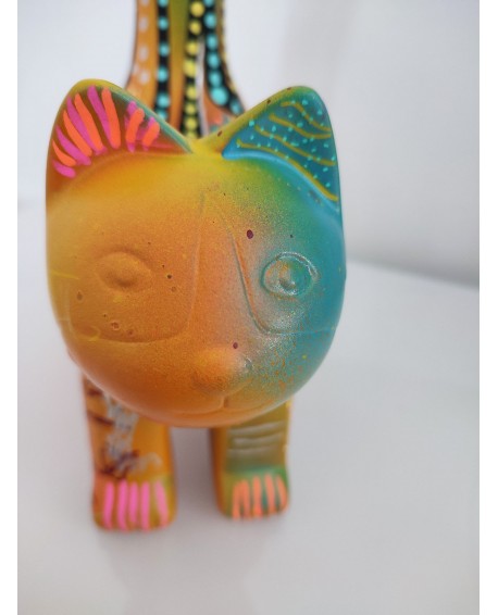 sculpture chat céramique multicolore moderne