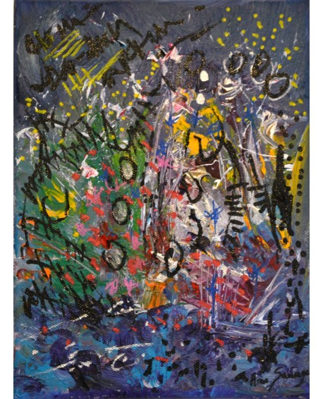 Peinture abstraite jungle d'argent