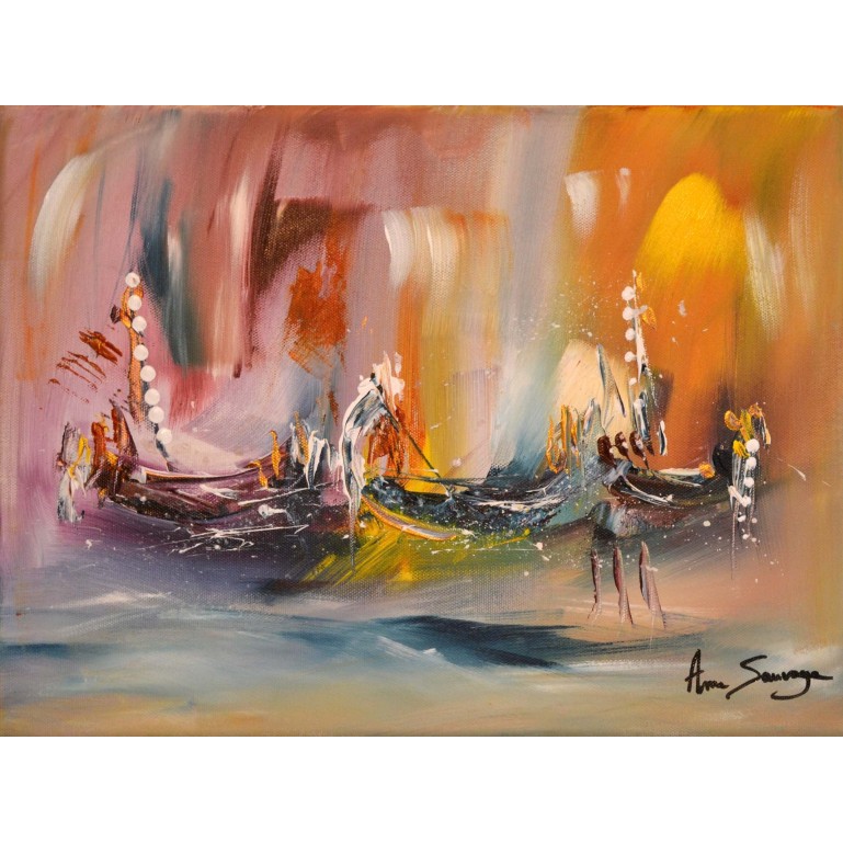 Océan arc en ciel - Tableau abstrait de bateaux