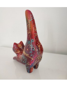 statue chat moderne céramique coloré
