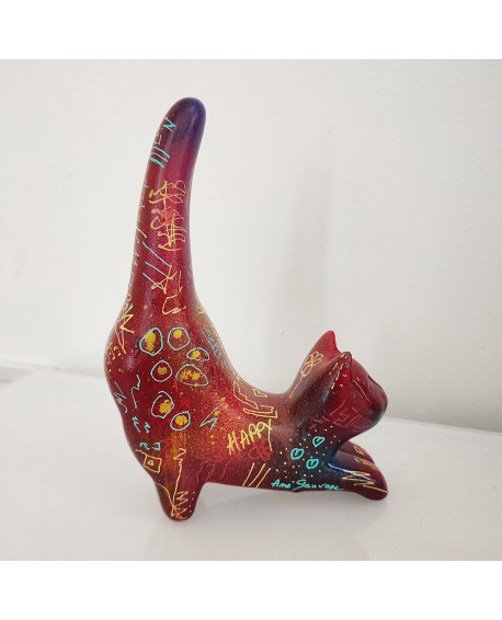 sculpture chat céramique rouge