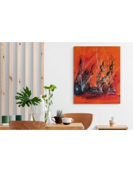 grand tableau abstrait orange moderne