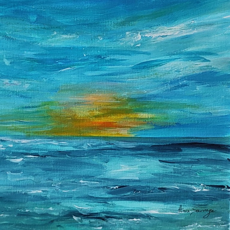 Peinture abstraite mer et coucher de soleil sur l'océan| Tableau ...