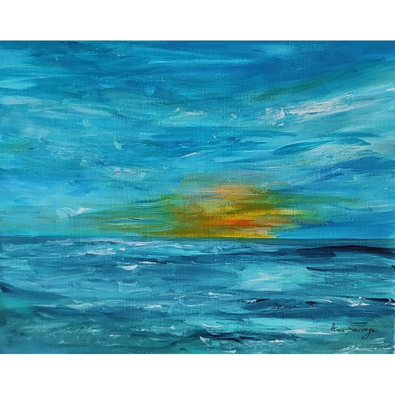 peinture abstraite mer - tableau abstrait coucher de soleil sur l'océan