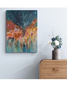 tableau abstrait fleurs vertical