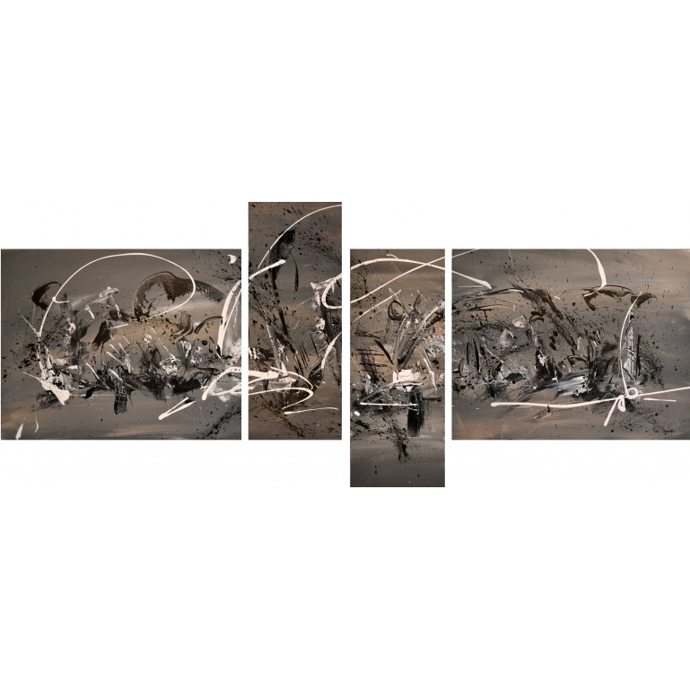 grand tableau abstrait gris noir blanc