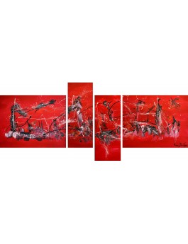 grand tableau abstrait rouge en plusieurs parties